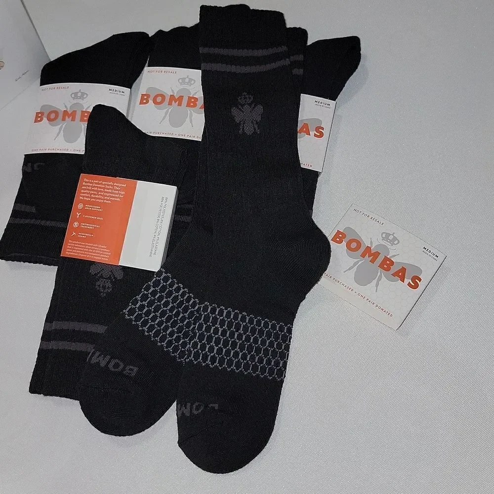 Bombas Calf Socks Men Shoe Size 6-9 Honeycomb Arch Black Lot of 5 Pairs Medium